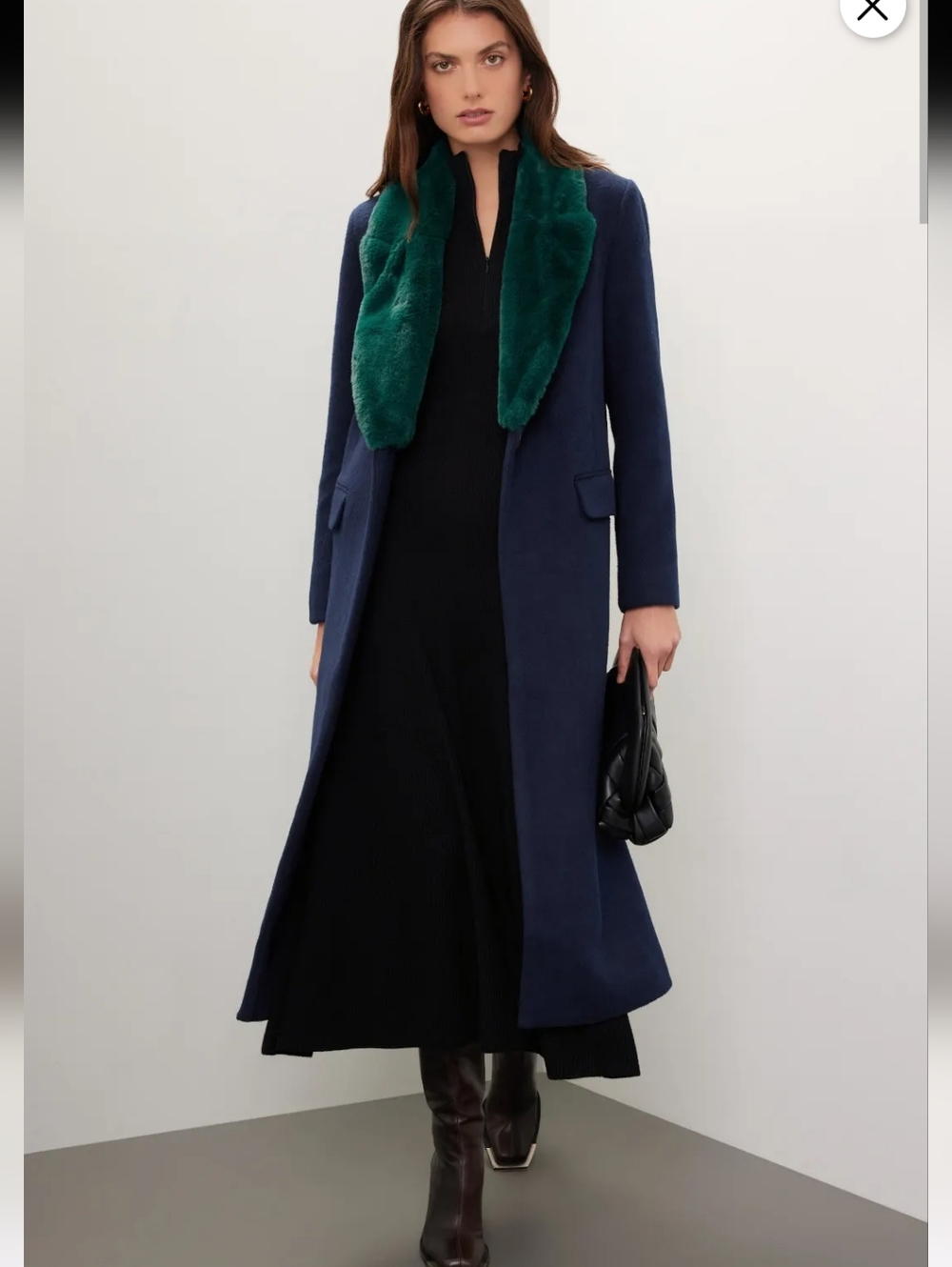 Marina Moscone Navy Faux Fur Wool Long Coat Size 14